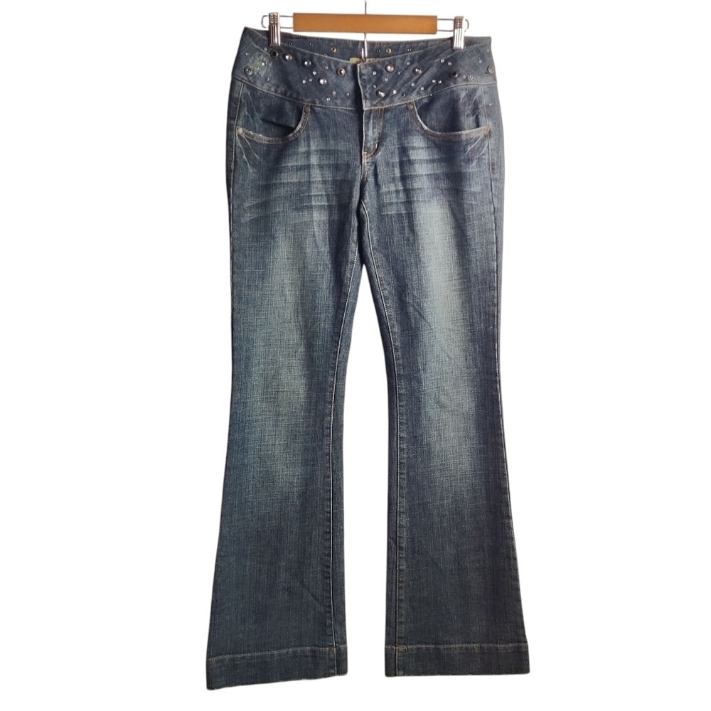 Hint Jeans Women's Blue Boot Cut Embellished Waist vintage New Without Tag SZ 9